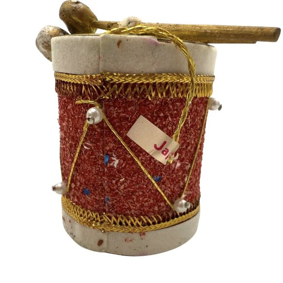 Vintage Set of 9 Flocked Felt Drums Christmas Ornaments Made in Japan - Picture 9 of 9